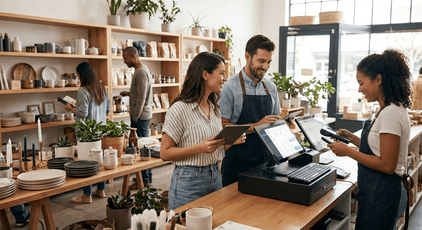 Local retail leadership and operations team coordinating store technology reliability.