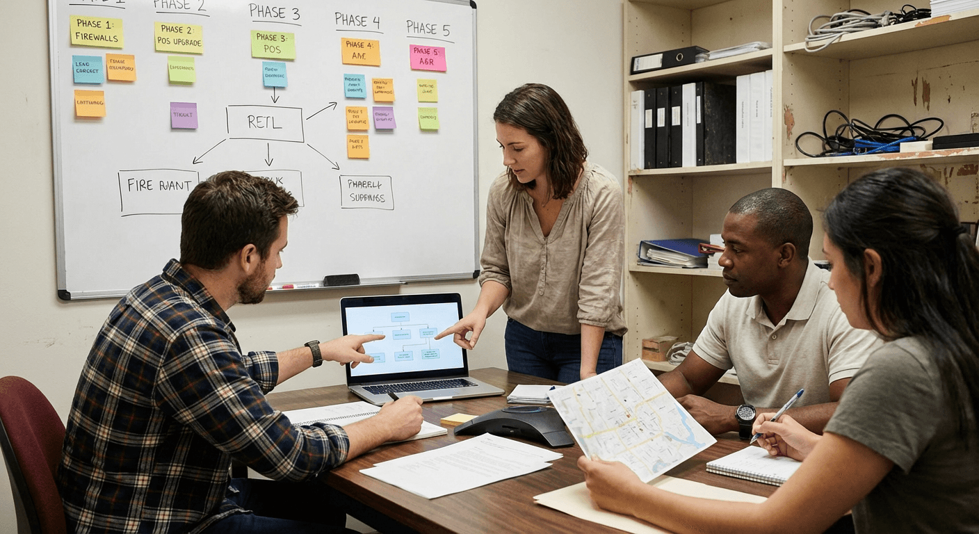 Retail IT implementation planning focused on checkout resilience and secure operations.